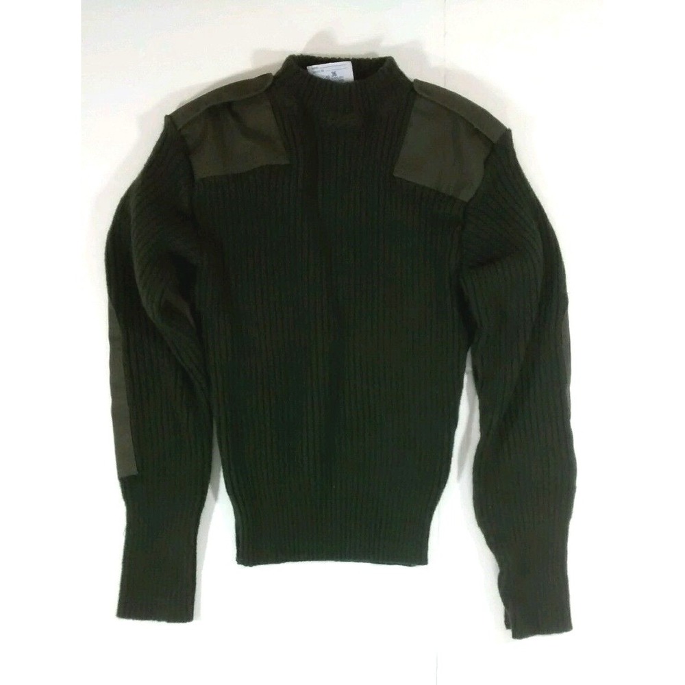 DSCP US Military Wool Commando Sweater Size 36 Army Green Epaulettes 2008